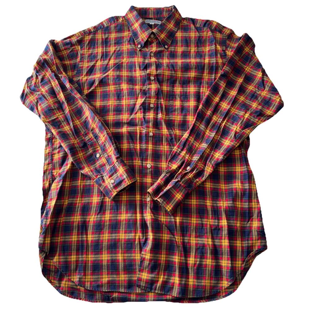 Bullock Jones Shirt Mens L Plaid Long Sleeve Button Up Made in USA Preppy Casual